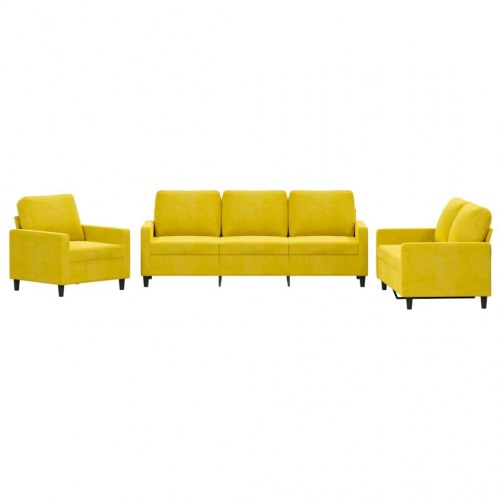 Sofasæt i velour - 3 dele med hynder, gul