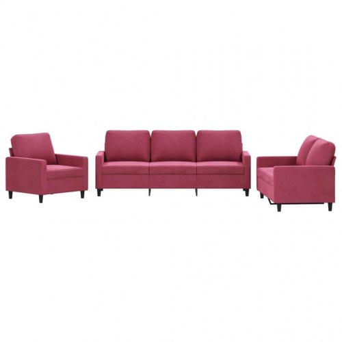 Sofasæt i velour - 1-, 2- og 3-personers sofa med hynder, vinrød
