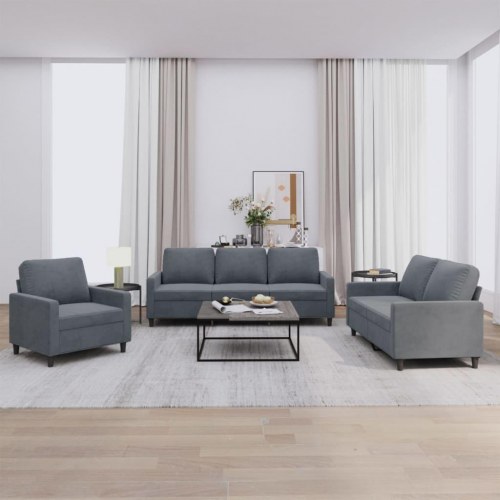 Sofasæt i velour - 3 dele med hynder, mørkegrå
