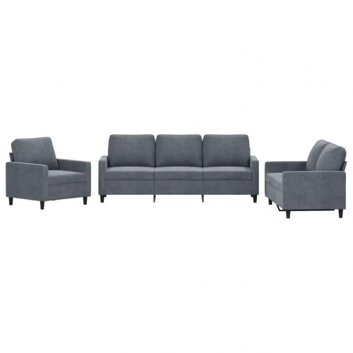 Sofasæt i velour - 3 dele med hynder, mørkegrå