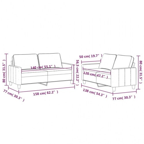 Sofasæt i velour - 2-pers. + 2-pers., blå, inkl. hynder