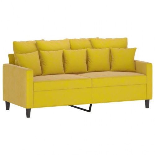 Sofasæt i velour - 2-pers. + 2-pers. med hynder, gul