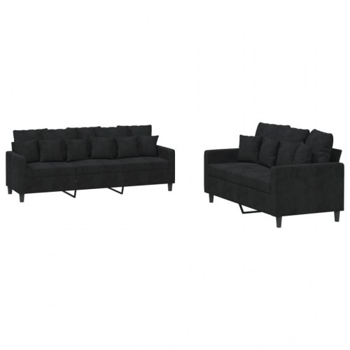 Sofasæt i velour, 2-dele - sort 2- og 3-personers