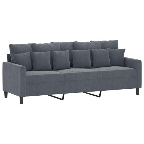 Sofasæt i velour, 3 dele med hynder - mørkegrå