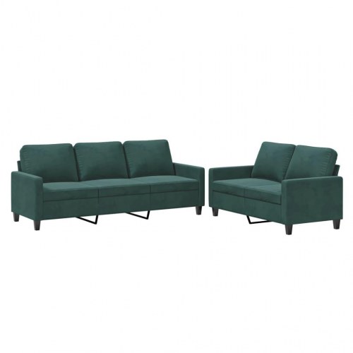 Sofasæt i velour - 2- og 3-personers, mørkegrøn med hynder