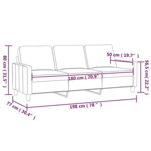 3-personers sofa i fløjl - cremefarvet, 180 cm sædebredde