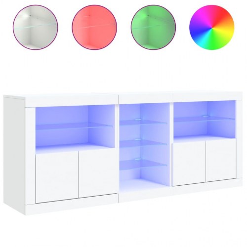 Skænk med LED-lys 162×37×67 cm - hvid opbevaringsskænk