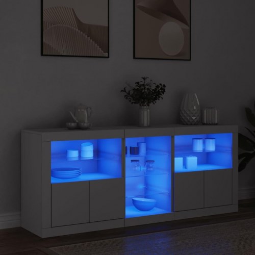 Skænk med LED-lys 162×37×67 cm - hvid opbevaringsskænk