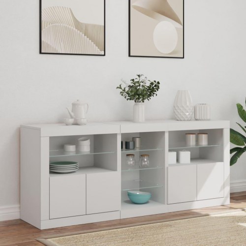 Skænk med LED-lys 162×37×67 cm - hvid opbevaringsskænk