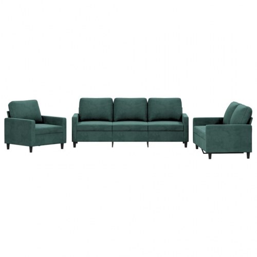 Sofasæt i velour - 3 dele med hynder, mørkegrøn