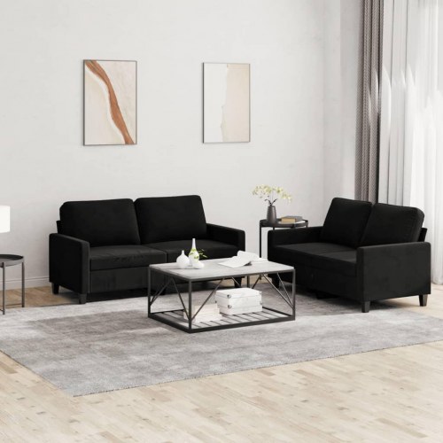 Sofasæt i velour - 2-personers sofaer med hynder, sort (2 dele)