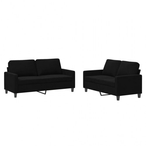 Sofasæt i velour - 2-personers sofaer med hynder, sort (2 dele)