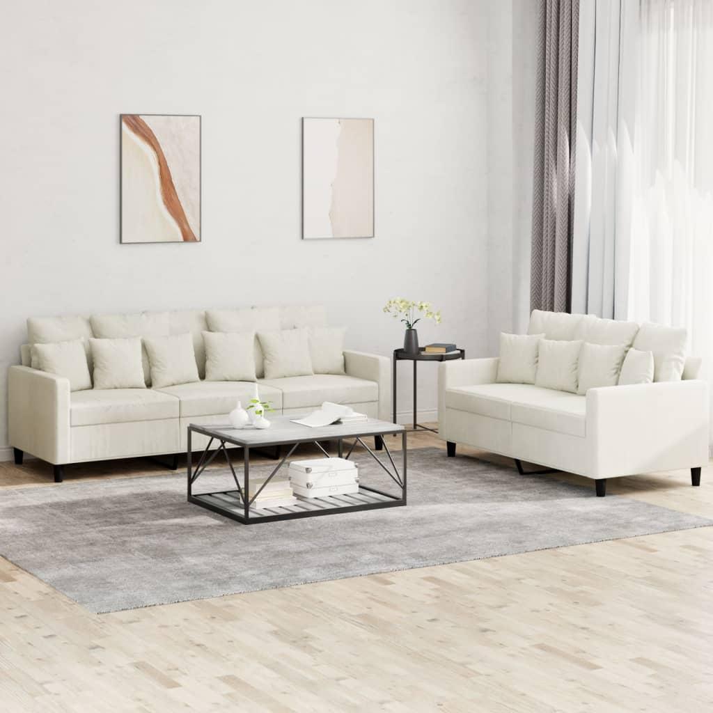2 personers sofa med hynder velour cremefarvet