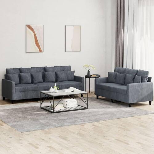 2 personers sofa med hynder velour mørkegrå