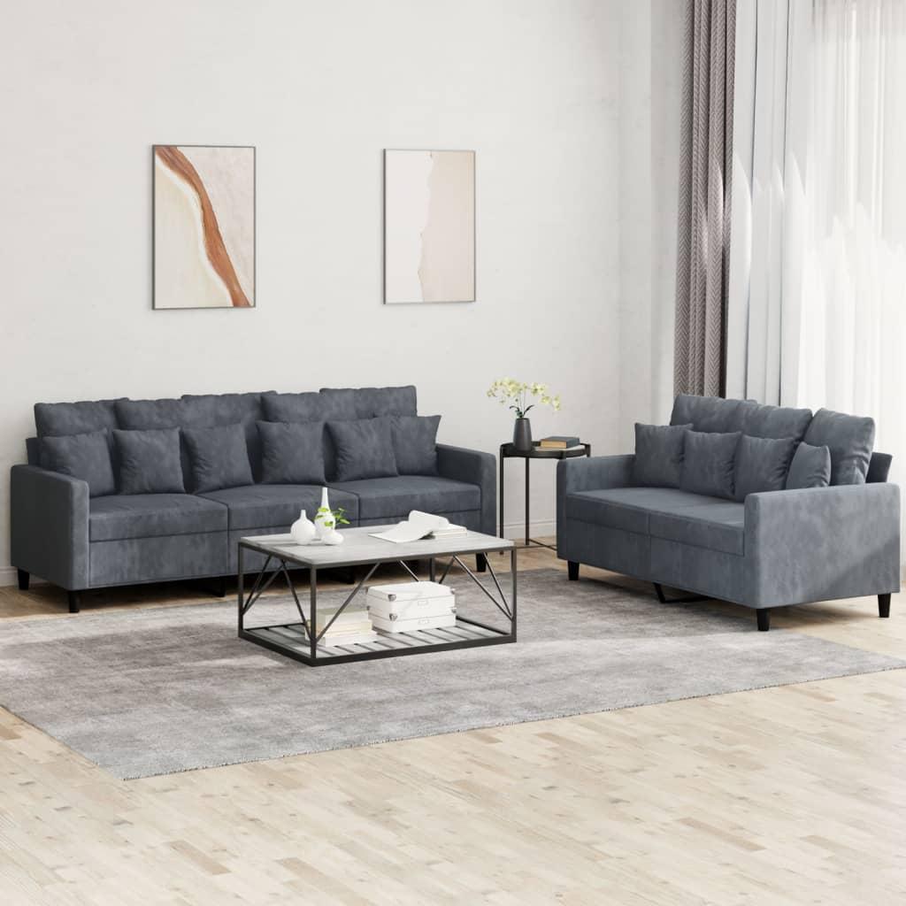 2 personers sofa med hynder velour mørkegrå