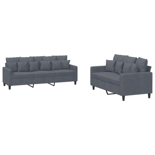 2 personers sofa med hynder velour mørkegrå