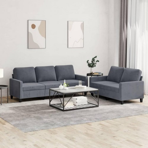 Sofasæt i velour - 2- og 3-personers med hynder, mørkegrå