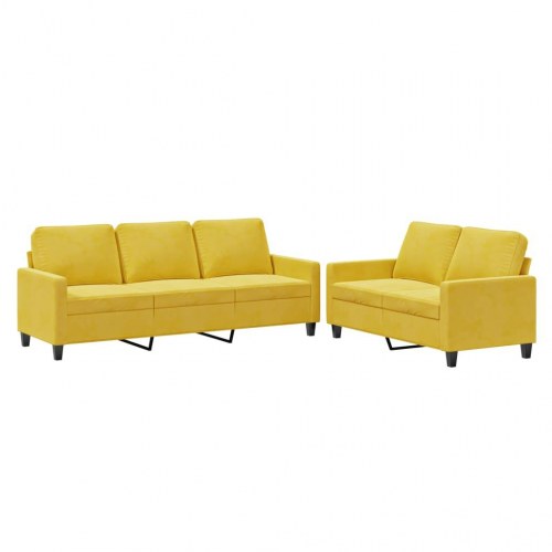 Sofasæt i velour - 2- og 3-personers, gul med hynder