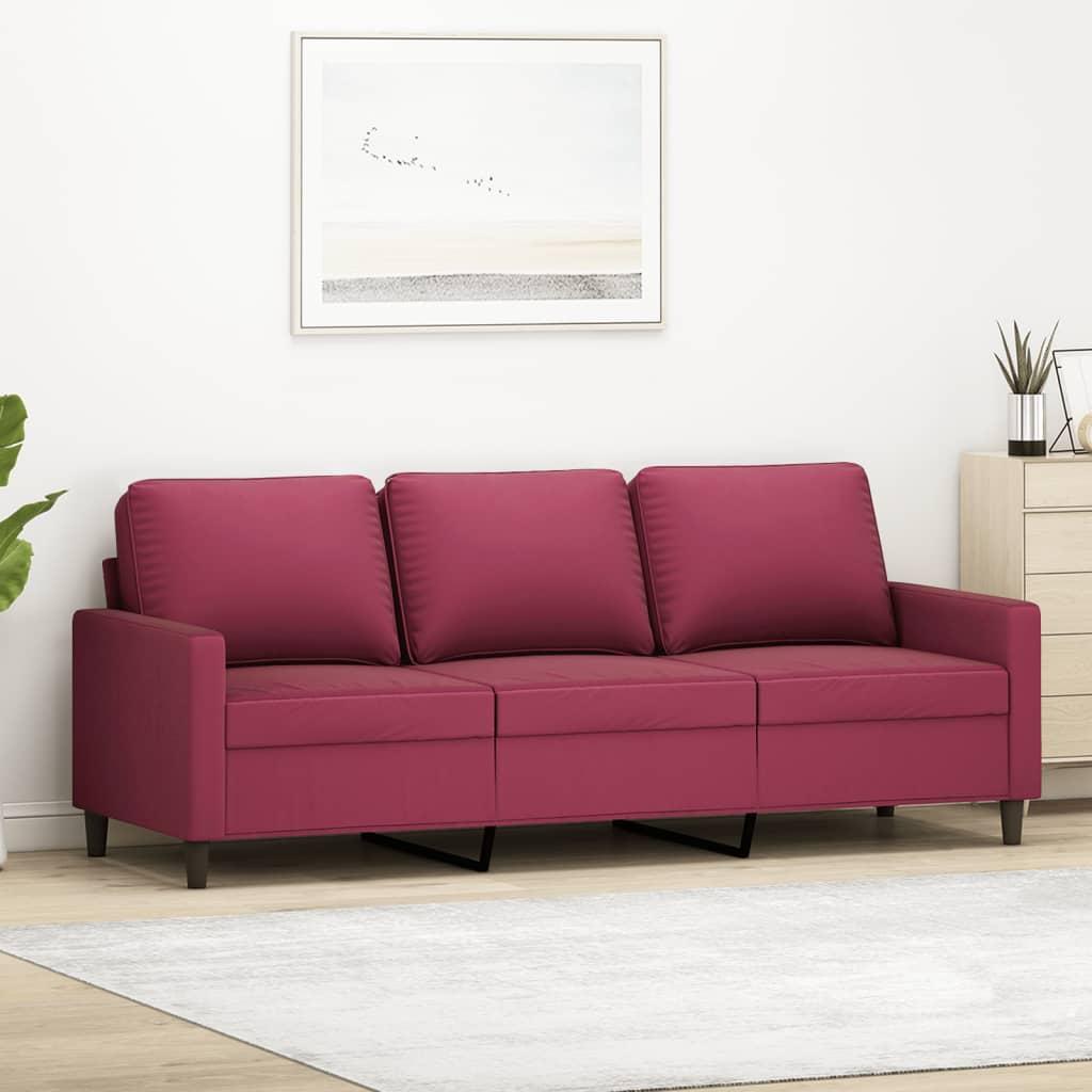 3-personers sofa 180 cm fløjl vinrød billede