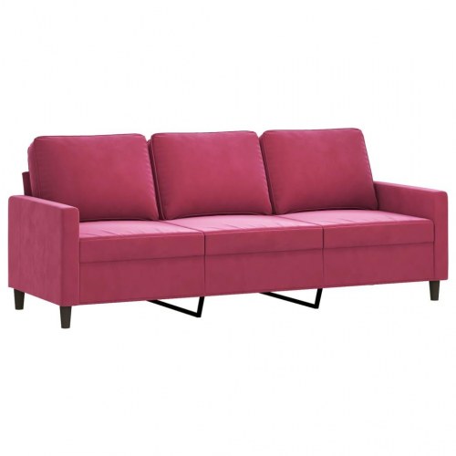 3-personers sofa i fløjl - vinrød, sædebredde 180 cm