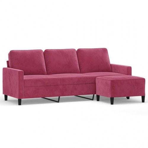 3-personers sofa med fodskammel - 180 cm velour, vinrød