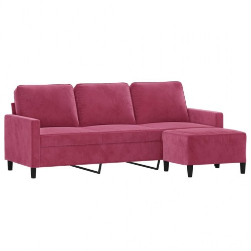 3-personers sofa med fodskammel - 180 cm velour, vinrød
