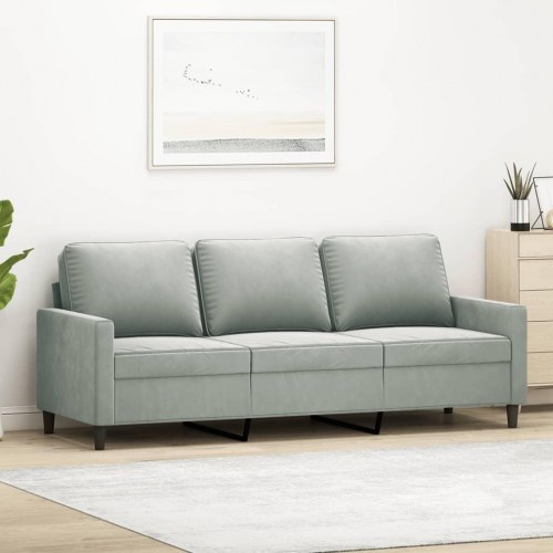 3-personers sofa i velour - lysegrå, sædebredde 180 cm