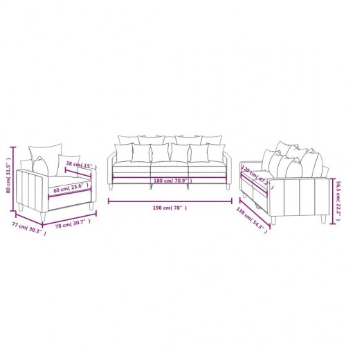 Sofasæt 3 dele med hynder velour sort