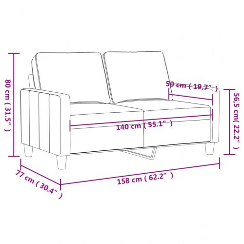 2-personers sofa i fløjl - mørkegrå, sædebredde 140 cm