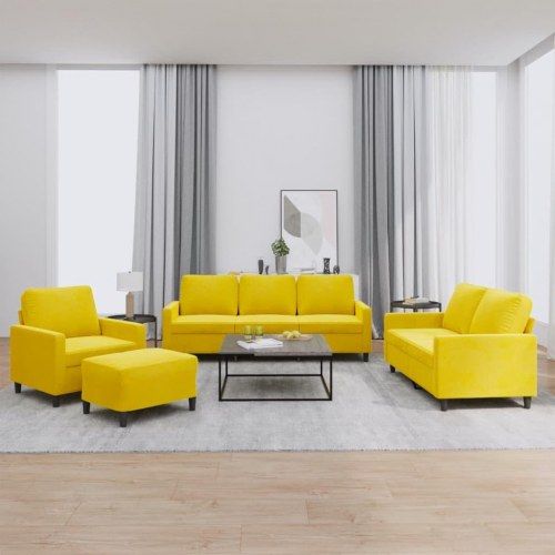 Sofasæt 4 dele med hynder velour gul