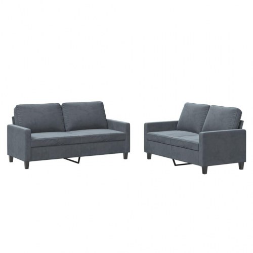 Sofasæt i velour - 2-pers. + 2-pers., mørkegrå, med hynder
