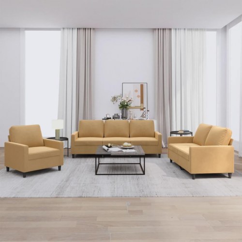 Sofasæt i velour - 3 dele med hynder, brun