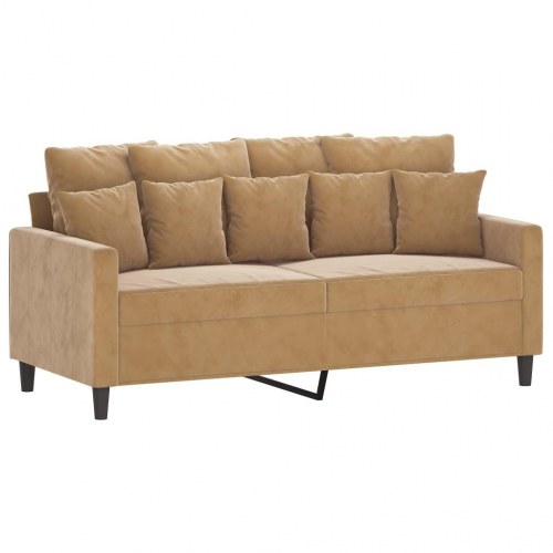 Sofasæt i velour - 2-personers + 2-personers, brun, med hynder