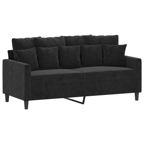 Sofasæt i velour - 2-pers. + 2-pers., sort, inkl. hynder