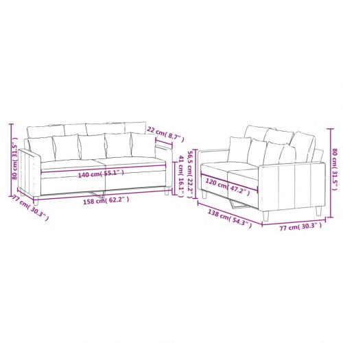 Sofasæt i velour - 2-pers. + 2-pers., sort, inkl. hynder