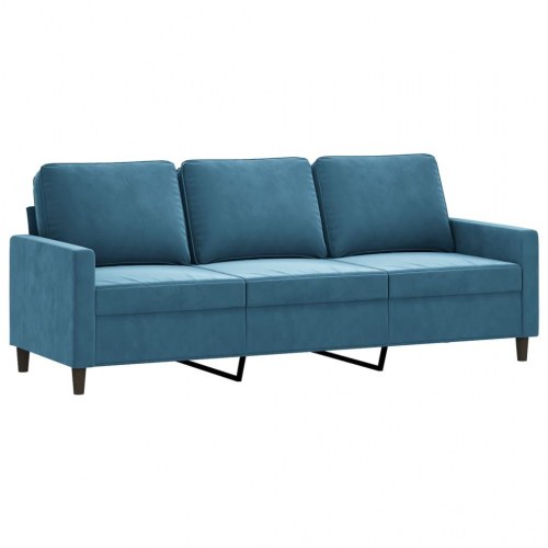 Sofasæt i velour - 3 dele med hynder, blå