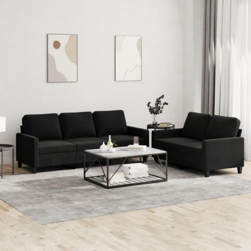 Sofasæt i velour - 2- og 3-personers, sort med hynder
