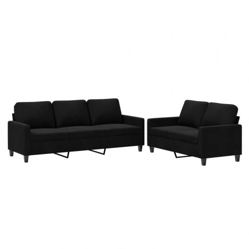Sofasæt i velour - 2- og 3-personers, sort med hynder