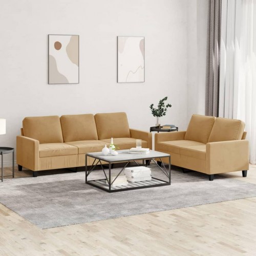 Sofasæt i velour - 2 dele med hynder, brun