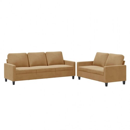 Sofasæt i velour - 2 dele med hynder, brun