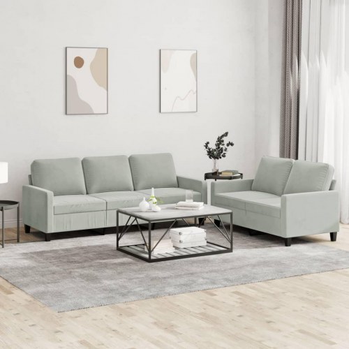 Sofasæt i velour - 2- og 3-personers, lysegrå med hynder