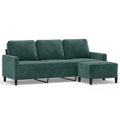3-personers sofa med fodskammel i velour - mørkegrøn, 198 cm