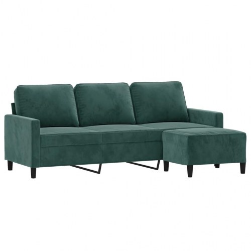3-personers sofa med fodskammel i velour - mørkegrøn, 198 cm