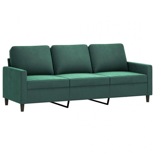 3-personers sofa med fodskammel i velour - mørkegrøn, 198 cm