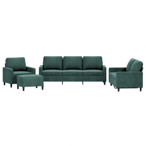 Sofasæt i velour - 4 dele med hynder, mørkegrøn