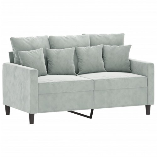 Sofasæt i velour - 3 dele med hynder, lysegrå