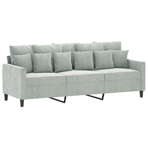 Sofasæt i velour - 3 dele med hynder, lysegrå