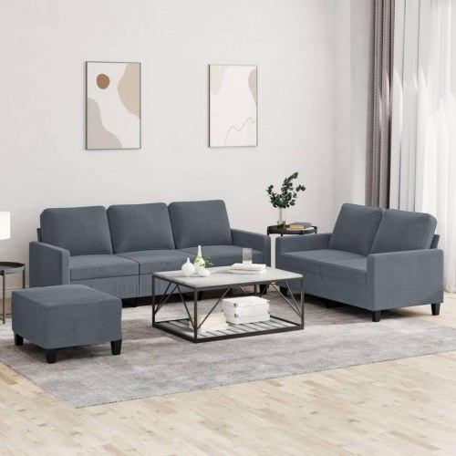 Sofasæt i velour, 3 dele med hynder - mørkegrå