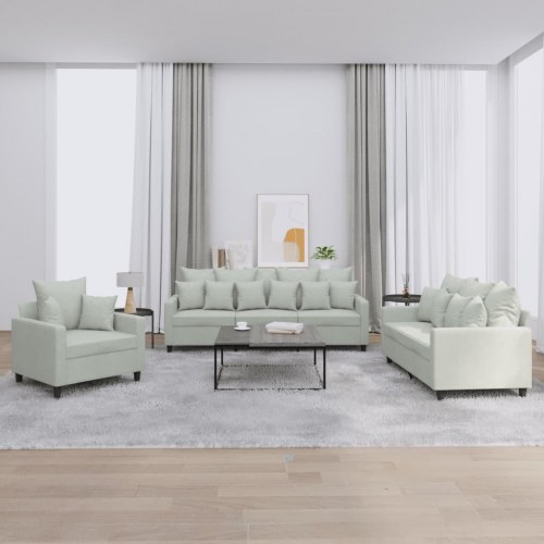 Sofasæt i velour - 3 dele med hynder, lysegrå