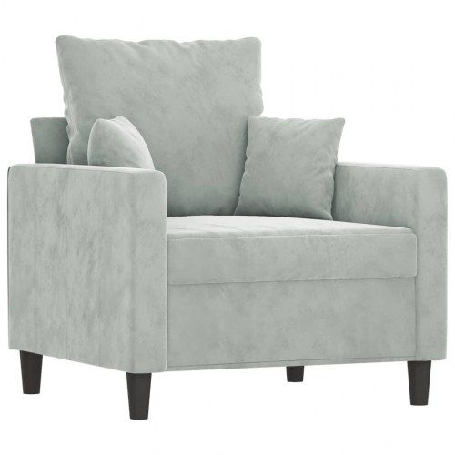 Sofasæt i velour - 3 dele med hynder, lysegrå